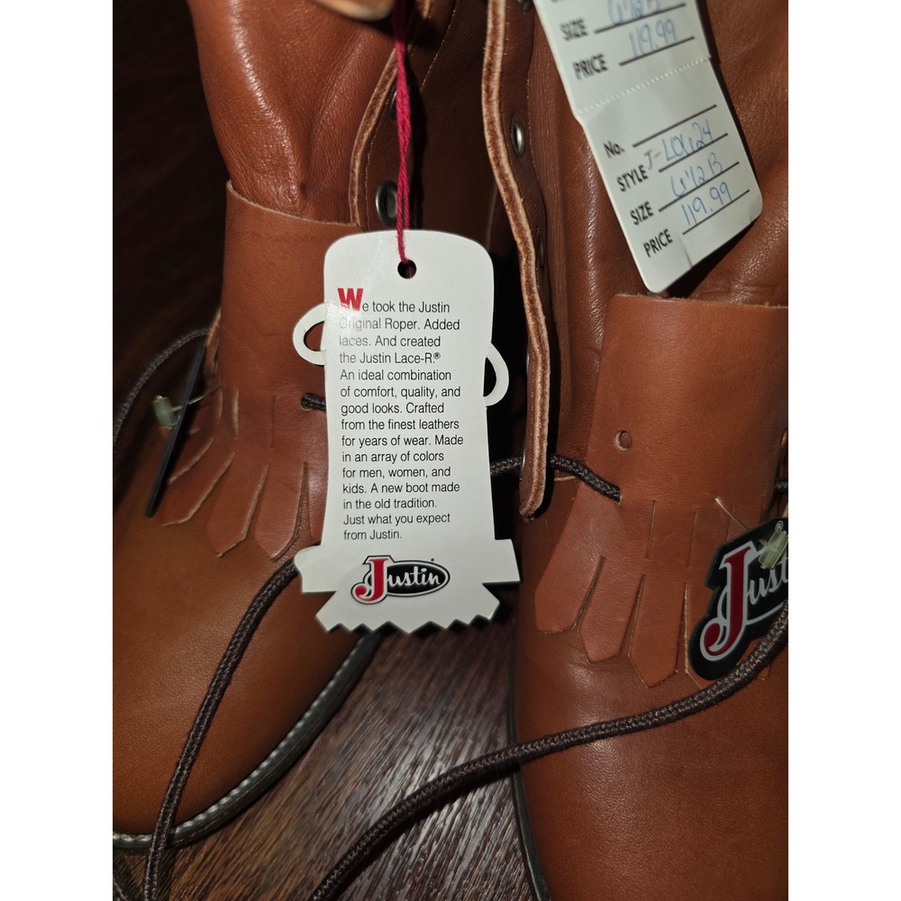 Vintage Justin Original Lace-R Boots Women 6.5 B Brown Leather USA NOS L624 - Picture 4 of 9